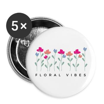 Blumige Vibes - Geschenkidee - Buttons groß 56 mm (5er Pack) - Weiß - Vorne
