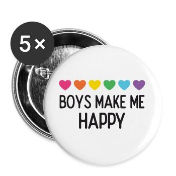 Mois de la fierté LGBTQ - Les garçons me rendent heureuse - Lot de 5 grands badges (56 mm) - blanc - Devant