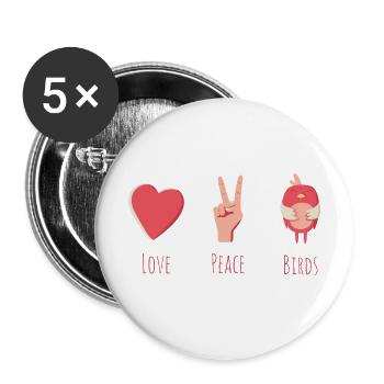 Vögel - Buttons groß 56 mm (5er Pack) - Weiß - Vorne