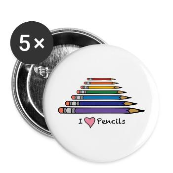 Ich liebe Bleistifte - Buttons groß 56 mm (5er Pack) - Weiß - Vorne