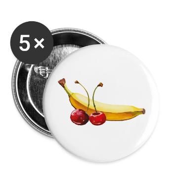 banane kirschen - Buttons groß 56 mm (5er Pack) - Weiß - Vorne
