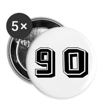 90. 90 JAHRE. 90-JÄHRIGES JUBILÄUM. GEBURTSTAG 90 JAHRE. - Buttons groß 56 mm (5er Pack) - Weiß - Vorne