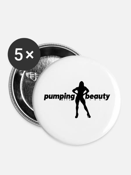 pumping beauty logo - Buttons groß 56 mm (5er Pack) - Weiß