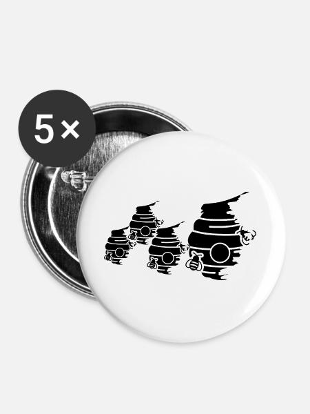 Bienenstock - Buttons groß 56 mm (5er Pack) - Weiß