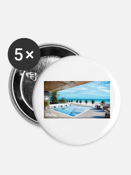 Zwembad en strand - Buttons groot 56 mm (5-pack) - wit
