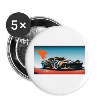 Voiture de course colorée - Lot de 5 grands badges (56 mm) - blanc - Devant