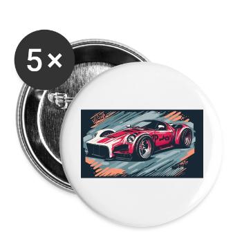 Voiture de course rouge (Collection de voitures de course) - Lot de 5 grands badges (56 mm) - blanc - Devant