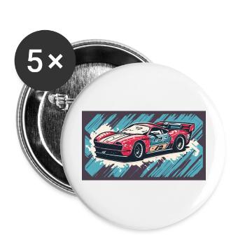 Voiture de course Rouge-Bleu - Lot de 5 grands badges (56 mm) - blanc - Devant