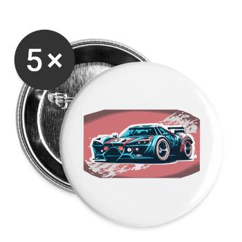Voiture de course bleue (Collection de voitures de course) - Lot de 5 grands badges (56 mm) - blanc - Devant