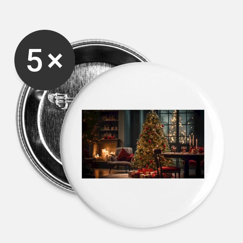 Christmas Scene with a Christmas Tree - Buttons large 2.2''/56 mm (5-pack) - white