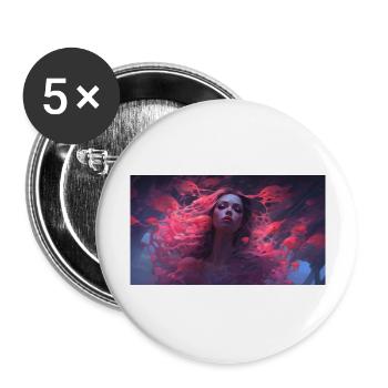 femme avec des dauphins mystiques et des poissons dans la mer - Lot de 5 grands badges (56 mm) - blanc - Devant