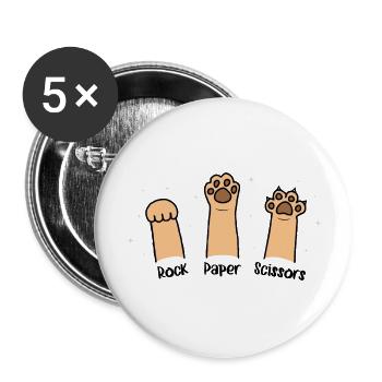 Rock Paper Scissors Hand Game Cute Cat with Funny - Buttons large 2.2''/56 mm (5-pack) - white - Front