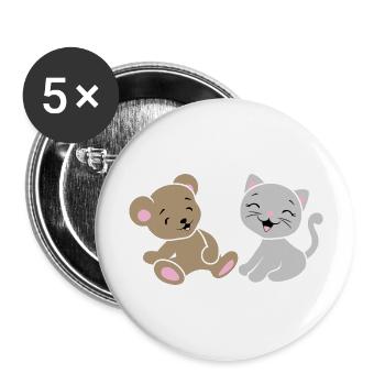 Smiling baby bear and kitten - Buttons large 2.2''/56 mm (5-pack) - white - Front