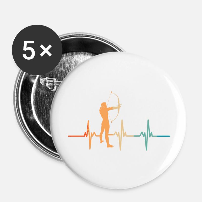 Herzschlag beim Bogenschießen - Buttons groß 56 mm (5er Pack) - Weiß