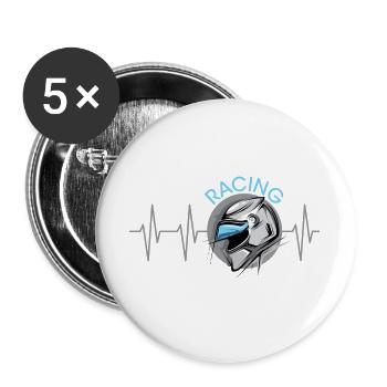 Icône d’art d’illustration de battement de cœur de course de moto - Lot de 5 grands badges (56 mm) - blanc - Devant