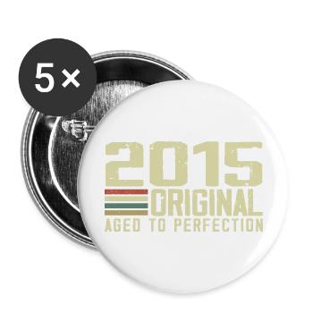 Né en 2015 - Vintage 2015 - 9e Anniversaire Rétro - Lot de 5 grands badges (56 mm) - blanc - Devant