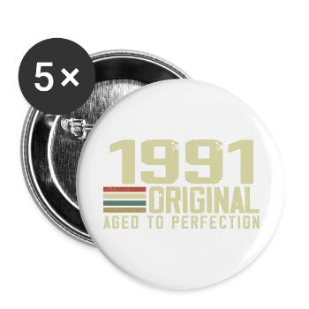 Né en 1991 - Vintage 1991 - 33e Anniversaire Rétro - Lot de 5 grands badges (56 mm) - blanc - Devant