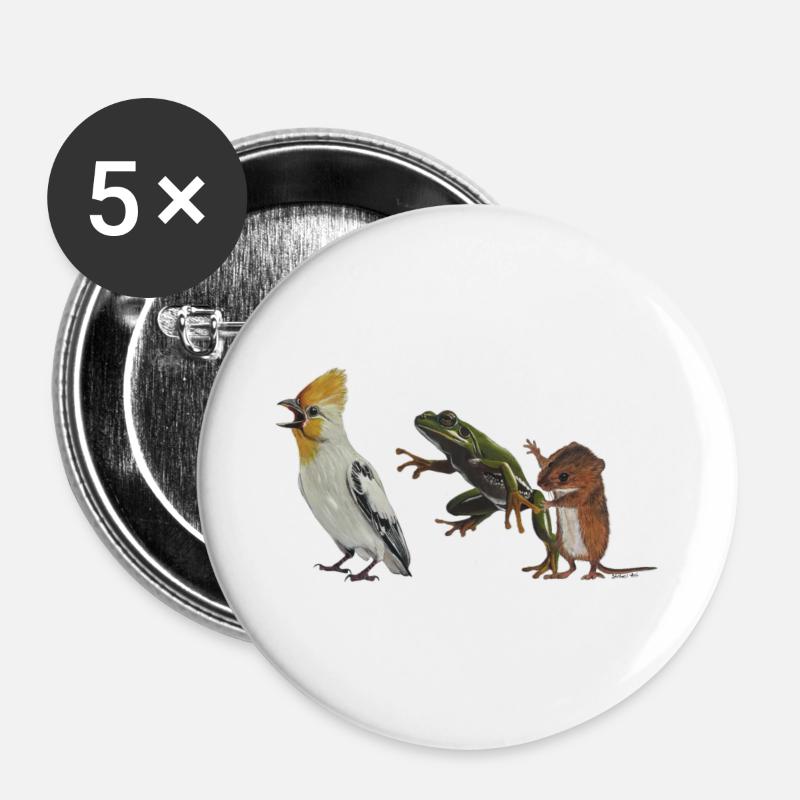 The Polonaise or Bird, Frog and Mouse - Buttons large 2.2''/56 mm (5-pack) - white