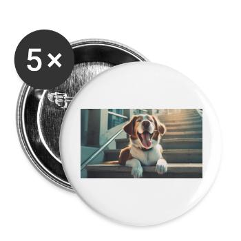 Niedliche Tiere chillen – Hund auf Treppe - Buttons groß 56 mm (5er Pack) - Weiß - Vorne