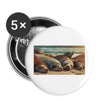 Cute animals chilling – sea lion sleeping beach - Buttons large 2.2''/56 mm (5-pack) - white - Front