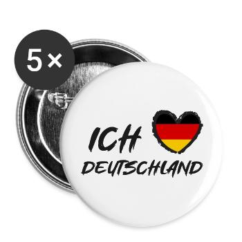 Ich liebe Deutschland Herz Flagge - Buttons groß 56 mm (5er Pack) - Weiß - Vorne