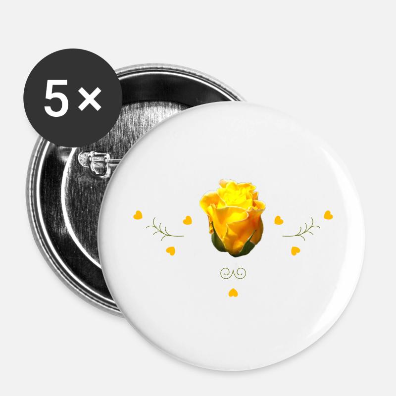 Rose gelbe Rose - Buttons groß 56 mm (5er Pack) - Weiß