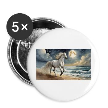 Pferd Stute am Strand mit Vollmond - Buttons groß 56 mm (5er Pack) - Weiß - Vorne