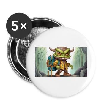 Green monster with horns - young cute little - Buttons large 2.2''/56 mm (5-pack) - white - Front
