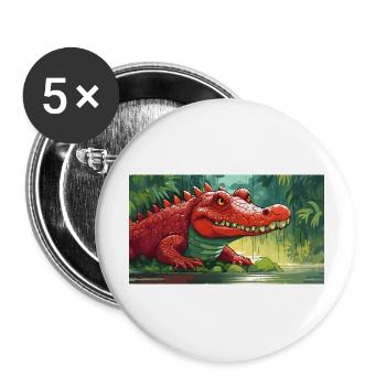Lustiger Hooey, ein Krokodil ist rot - Buttons groß 56 mm (5er Pack) - Weiß - Vorne