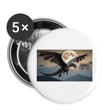 Ein realistischer, majestätischer dunkler Drache posiert - Buttons groß 56 mm (5er Pack) - Weiß - Vorne
