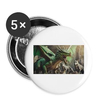 Ein realistischer, majestätischer grüner Drachenwolf - Buttons groß 56 mm (5er Pack) - Weiß - Vorne