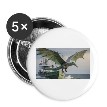 Ein realistischer böser dunkler Drache jagt Fische - Buttons groß 56 mm (5er Pack) - Weiß - Vorne