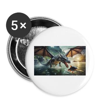 Ein realistischer böser dunkler Drache jagt den Fluss - Buttons groß 56 mm (5er Pack) - Weiß - Vorne