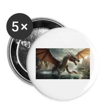 Ein realistischer böser dunkler Drache jagt Fischfluss - Buttons groß 56 mm (5er Pack) - Weiß - Vorne
