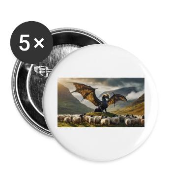 A realistic bad black and golden dragon hunting - Buttons large 2.2''/56 mm (5-pack) - white - Front