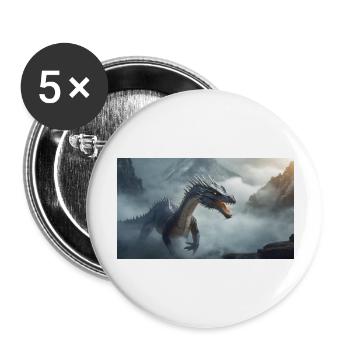 Ein realistischer böser dunkler Drache beim Erklimmen eines Nebels - Buttons groß 56 mm (5er Pack) - Weiß - Vorne