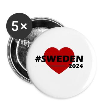 Schweden 2024 Herz Liebe - Buttons groß 56 mm (5er Pack) - Weiß - Vorne