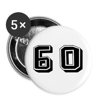 60. 60 ANS. 60e ANNIVERSAIRE. ANNIVERSAIRE 60 ANS. - Lot de 5 grands badges (56 mm) - blanc - Devant