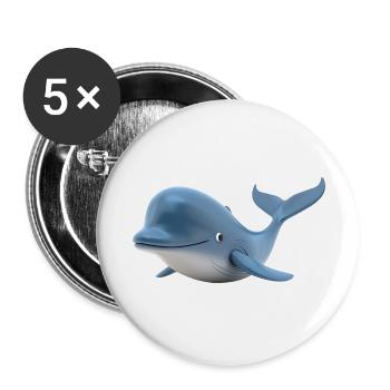 Willibald der freundliche Wal - Buttons groß 56 mm (5er Pack) - Weiß - Vorne