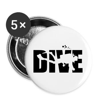 Dive Design für Tauchgang-Profis - Buttons groß 56 mm (5er Pack) - Weiß - Vorne