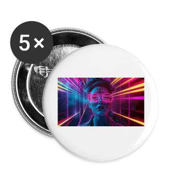 Neon Dream - Futuristisches Porträt - Buttons groß 56 mm (5er Pack) - Weiß - Vorne