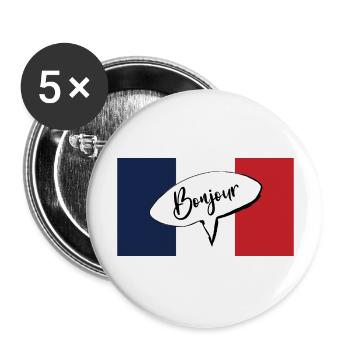 Bonjour French expression for hello with France - Buttons large 2.2''/56 mm (5-pack) - white - Front