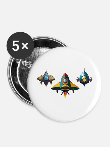 raumschiffe - Buttons groß 56 mm (5er Pack) - Weiß