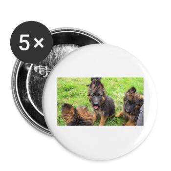 Langstockhaarwelpen - Buttons groß 56 mm (5er Pack) - Weiß - Vorne