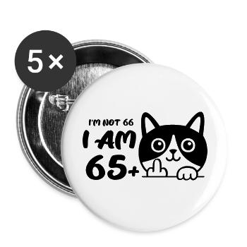 Je n’ai pas 66 ans, j’en ai 65 plus 1 doigt d’honneur - Lot de 5 grands badges (56 mm) - blanc - Devant