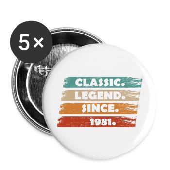 43e anniversaire 1981 - Légende depuis vintage ret - Lot de 5 grands badges (56 mm) - blanc - Devant