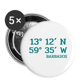 Barbados Coordinates - Koordinaten - West Indies - Buttons large 2.2''/56 mm (5-pack) - white - Front