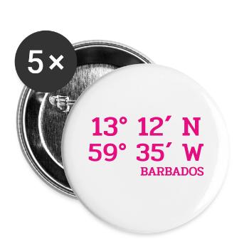 Barbados Coordinates - Koordinaten - West Indies - Buttons groß 56 mm (5er Pack) - Weiß - Vorne