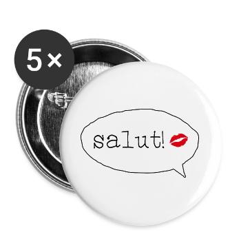 04 Salut - Kussmund - französischer Gruß - Buttons groß 56 mm (5er Pack) - Weiß - Vorne