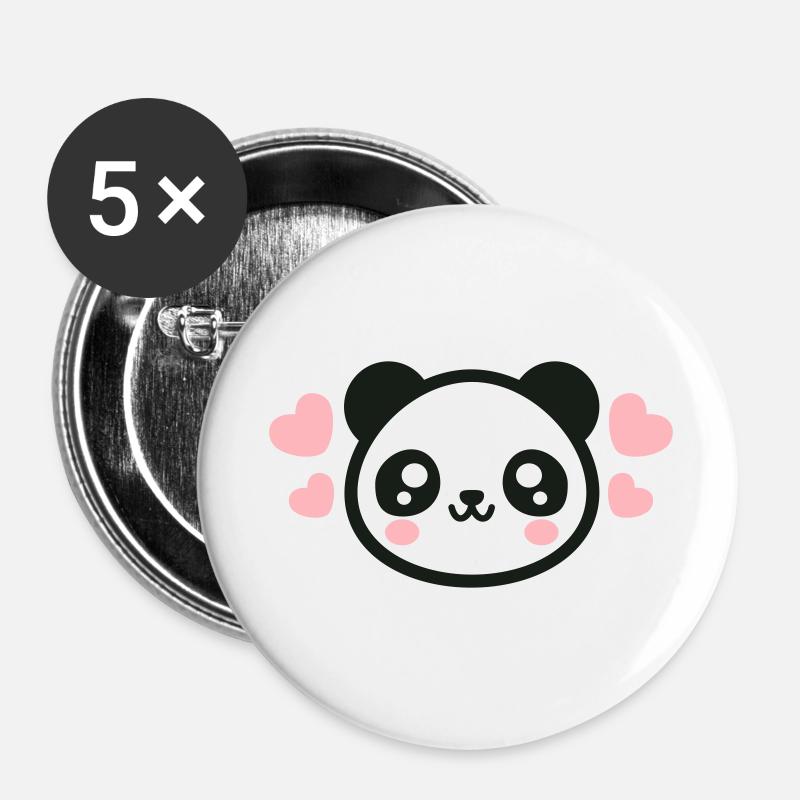 Loving Panda Face: Adorable Hearts - Buttons large 2.2''/56 mm (5-pack) - white